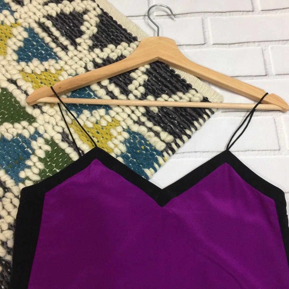 Tibi Heavy Silk V-Neck Silk Cami, Boysenberry/Black - Picture 9 of 13